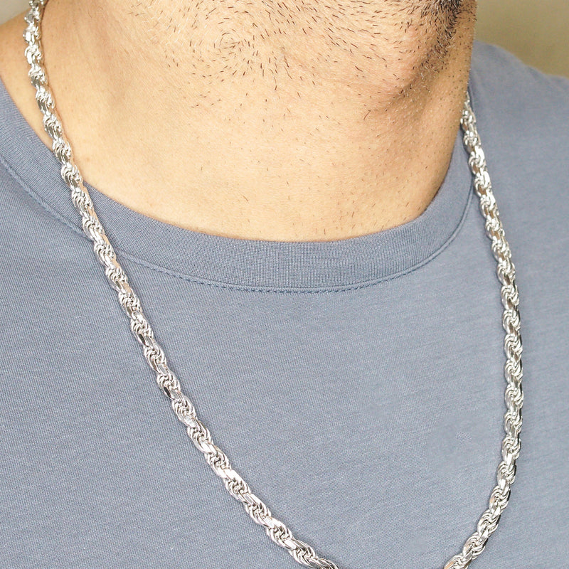 Silver Chain - Mens White Chain / Rope Chain / 6 MM