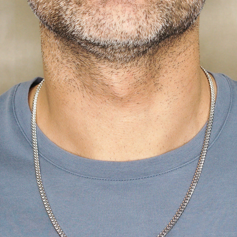 Silver Chain - Mens White Chain / Miami Cuban Link / 4 MM