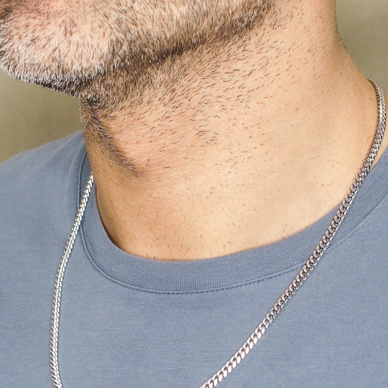 Silver Chain - Mens White Chain / Miami Cuban Link / 4 MM