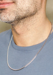 Silver Chain - Mens White Chain / Miami Cuban Link / 4 MM