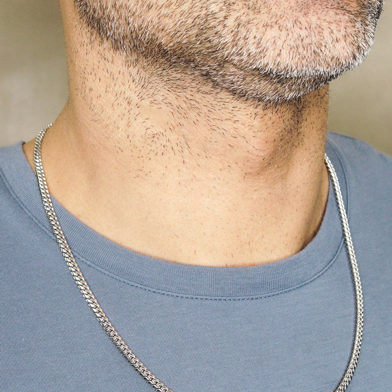 Silver Chain - Mens White Chain / Miami Cuban Link / 4 MM