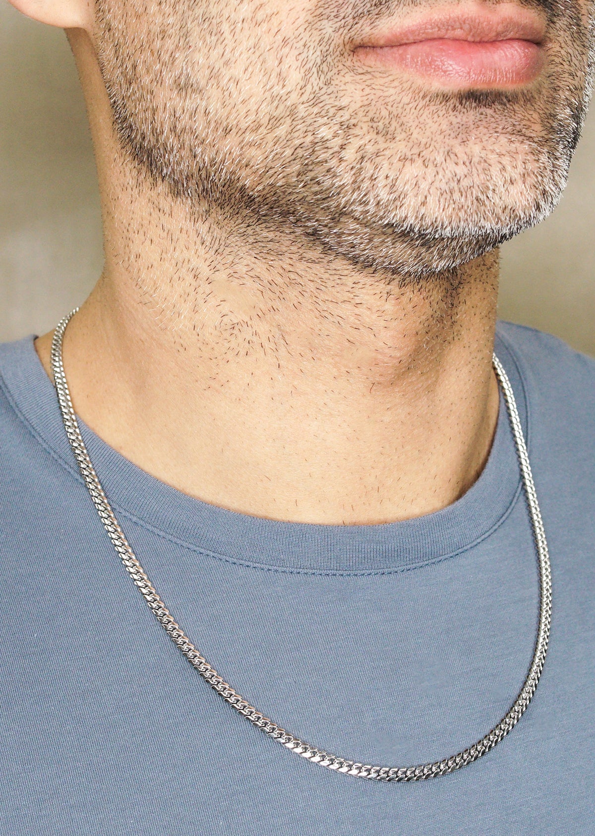 Silver Chain - Mens White Chain / Miami Cuban Link / 4 MM