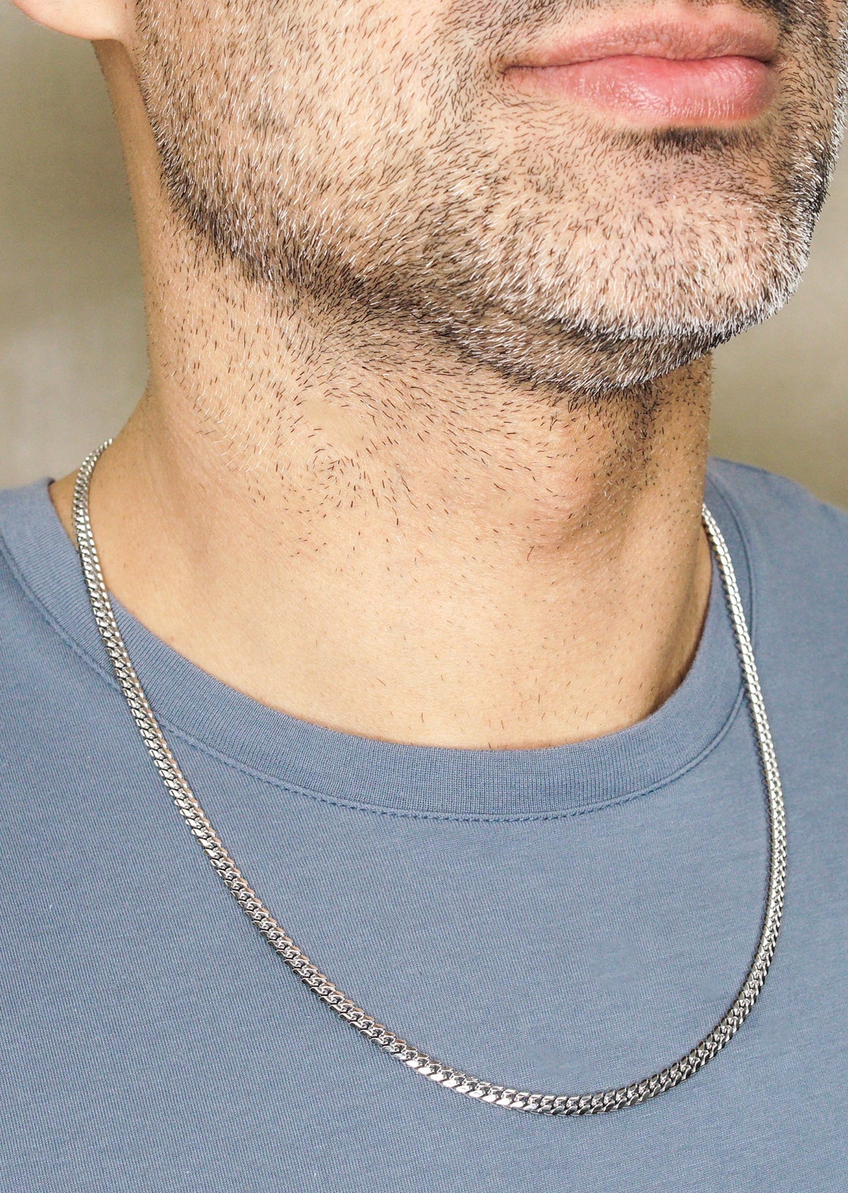 Silver Chain - Mens White Chain / Miami Cuban Link / 4 MM