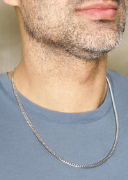 Silver Chain - Mens White Chain / Miami Cuban Link / 4 MM