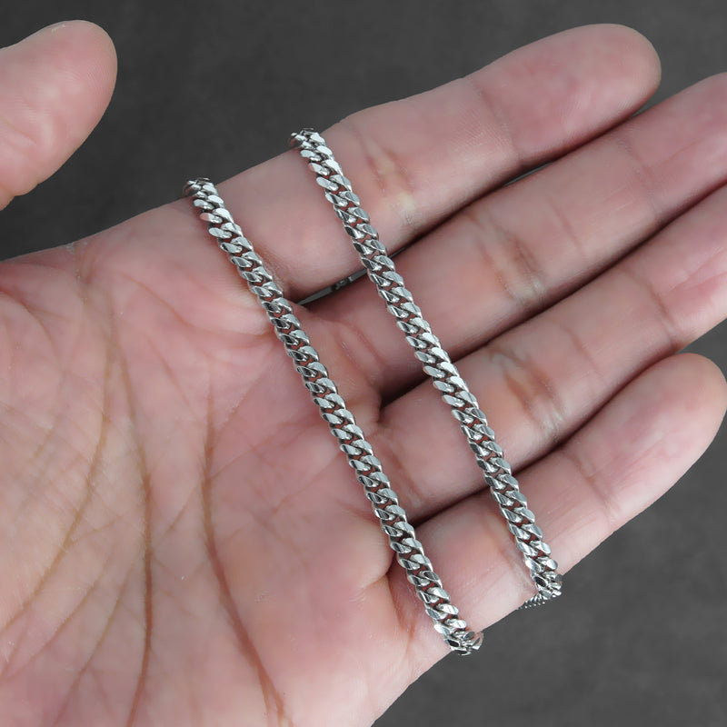 Silver Chain - Mens White Chain / Miami Cuban Link / 4 MM
