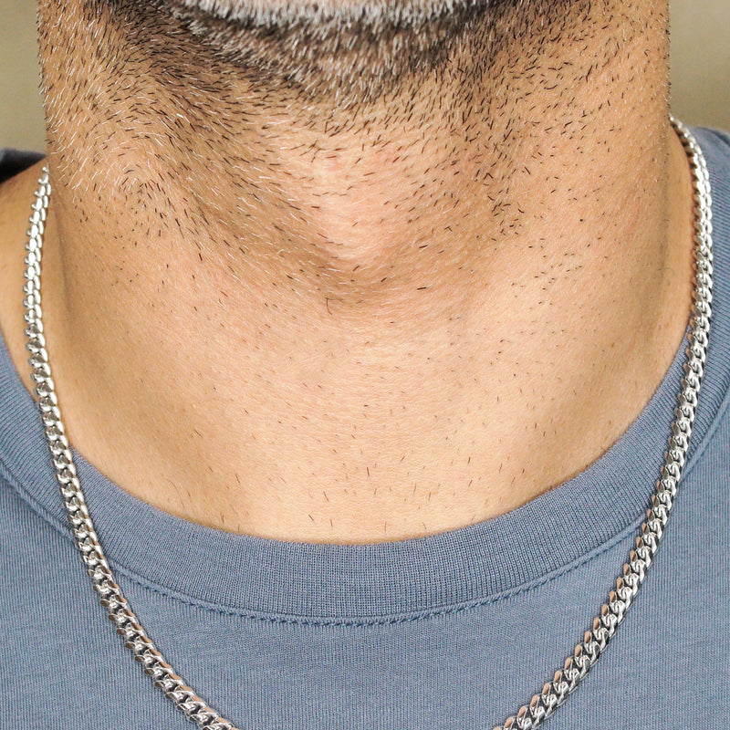Silver Chain - Mens White Chain / Miami Cuban Link / 5 MM