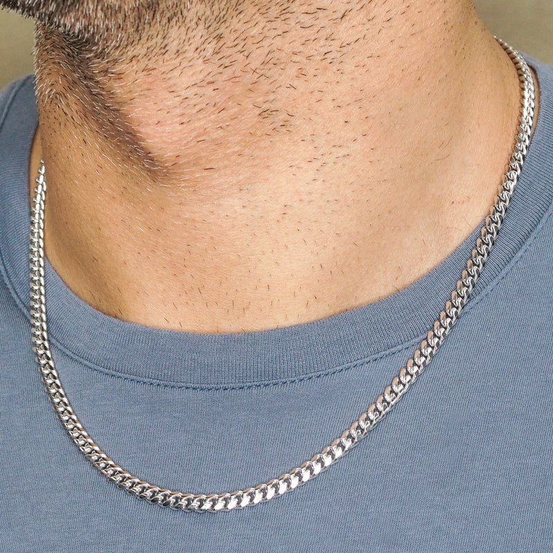 Silver Chain - Mens White Chain / Miami Cuban Link / 5 MM