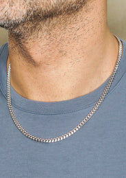 Silver Chain - Mens White Chain / Miami Cuban Link / 5 MM