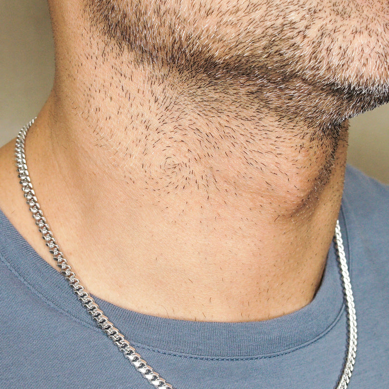 Silver Chain - Mens White Chain / Miami Cuban Link / 5 MM
