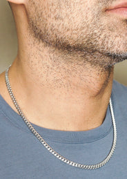 Silver Chain - Mens White Chain / Miami Cuban Link / 5 MM