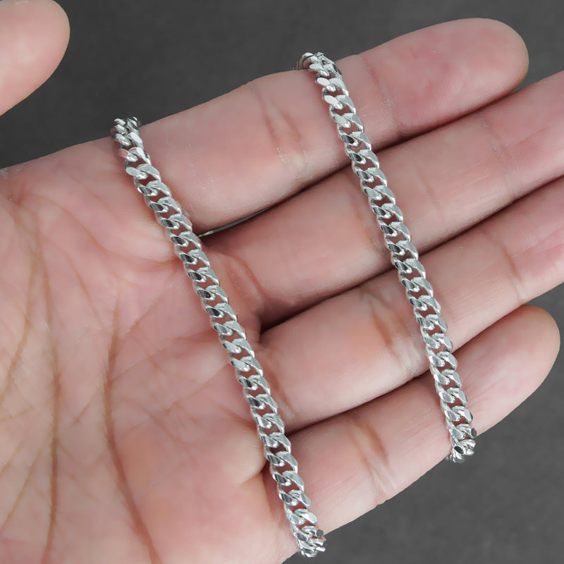 Silver Chain - Mens White Chain / Miami Cuban Link / 5 MM