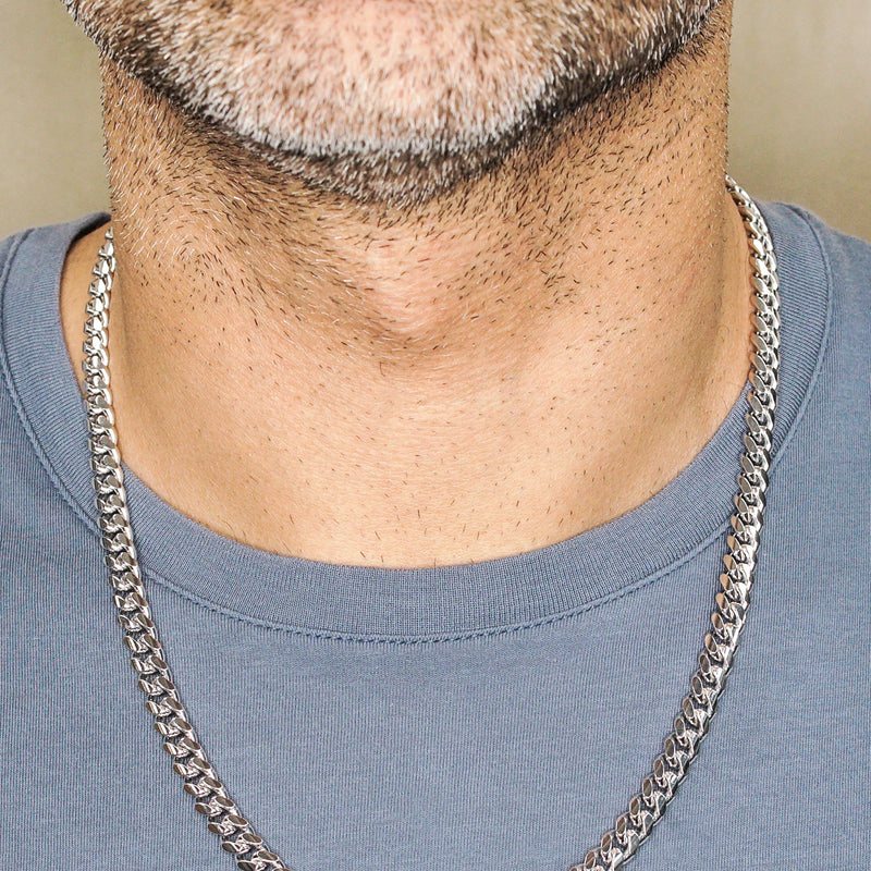 Silver Chain - Mens White Chain / Miami Cuban Link / 7 MM
