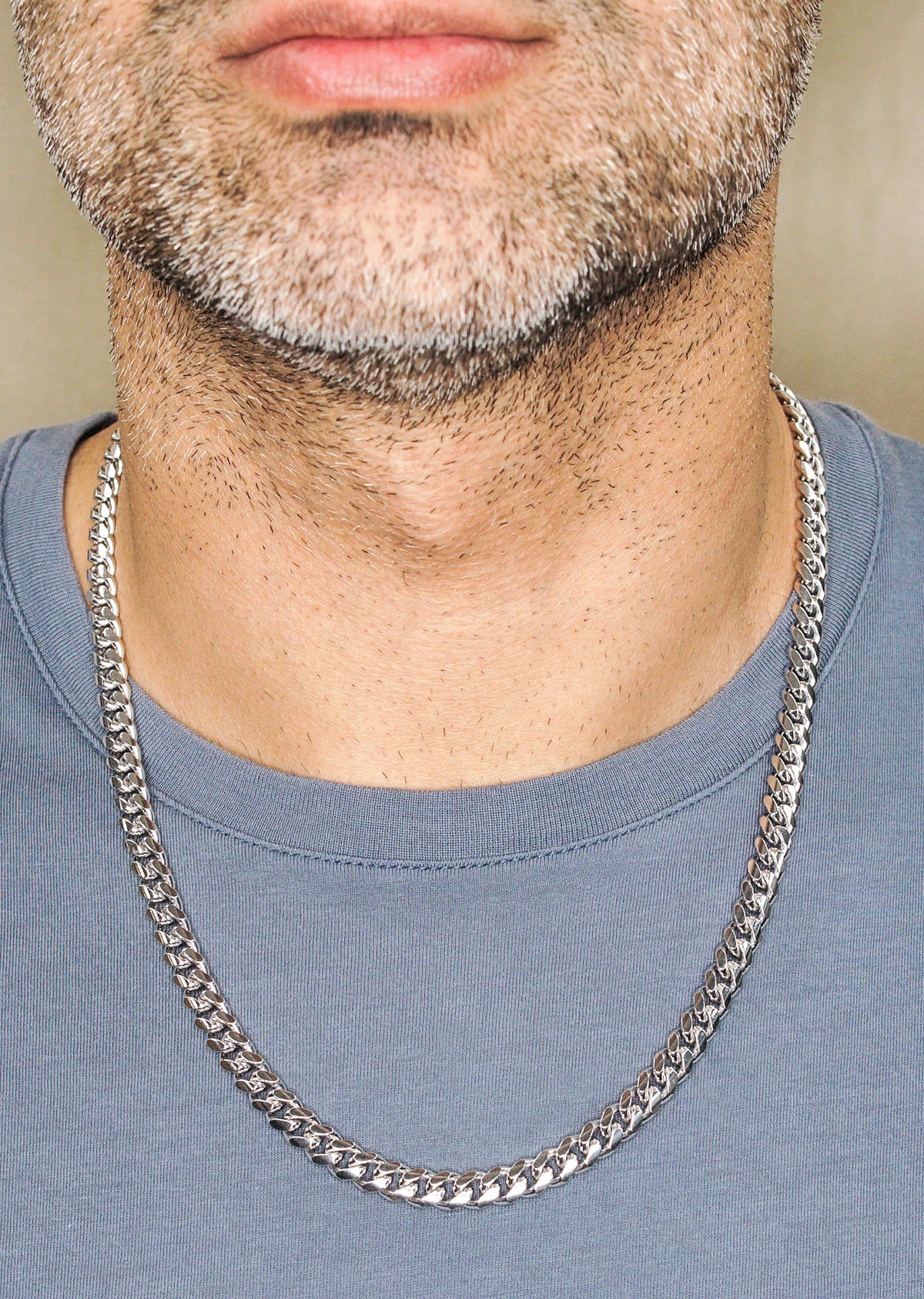 Silver Chain - Mens White Chain / Miami Cuban Link / 7 MM