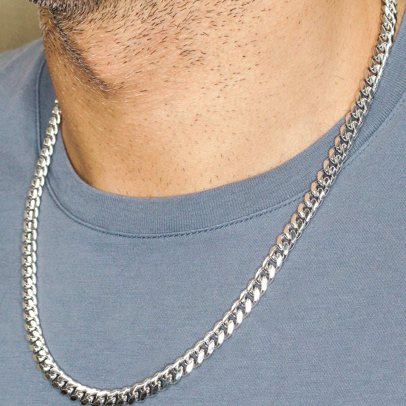Silver Chain - Mens White Chain / Miami Cuban Link / 7 MM