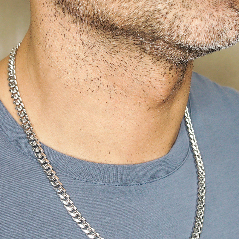 Silver Chain - Mens White Chain / Miami Cuban Link / 7 MM