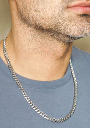 Silver Chain - Mens White Chain / Miami Cuban Link / 7 MM