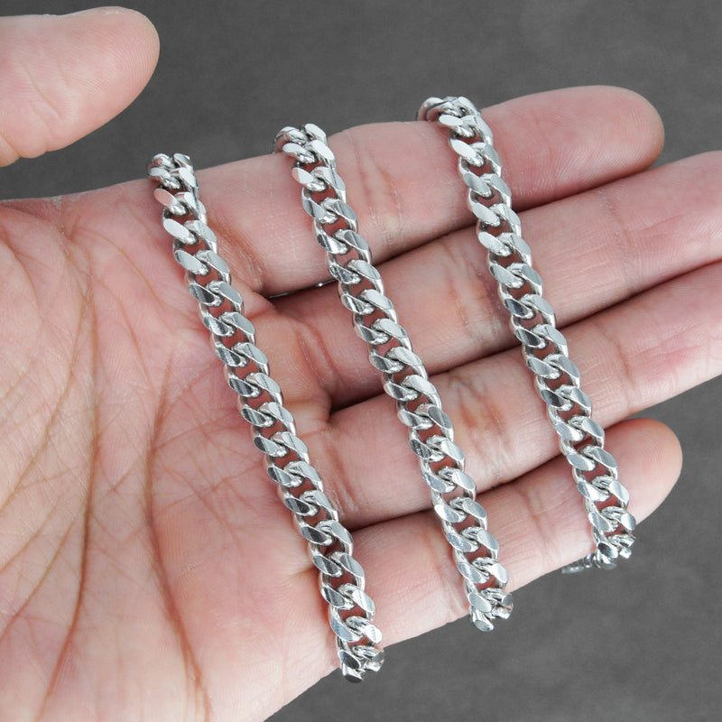 Silver Chain - Mens White Chain / Miami Cuban Link / 7 MM