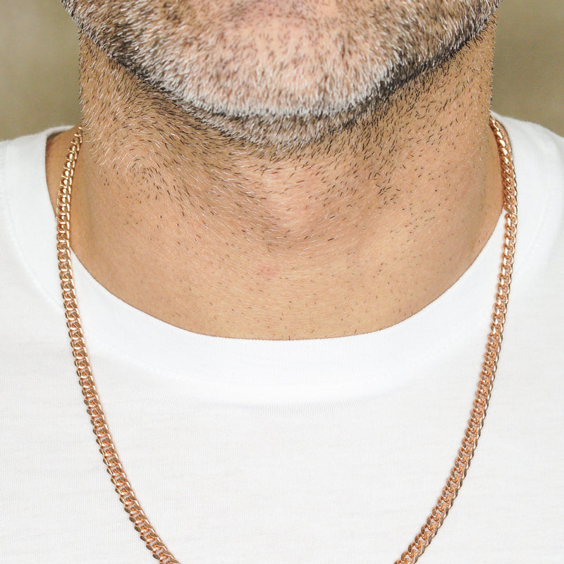 Silver Chain - Mens Rose Gold Chain / Miami Cuban Link Chain / 5 MM / 22 INCH