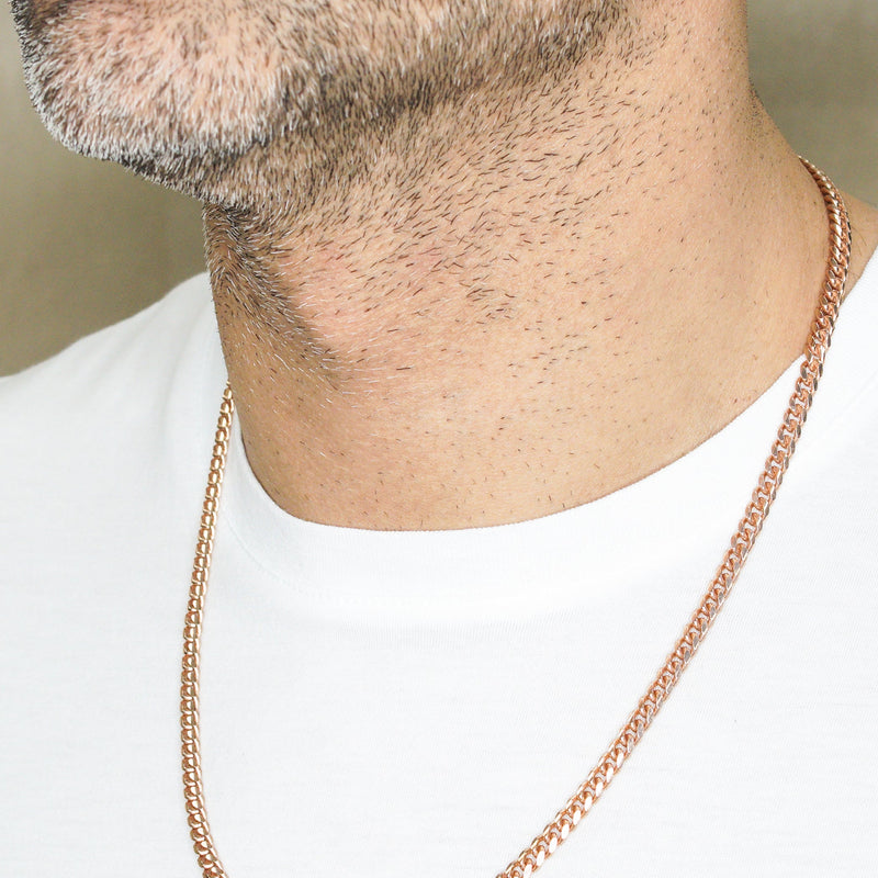 Silver Chain - Mens Rose Gold Chain / Miami Cuban Link Chain / 5 MM / 22 INCH