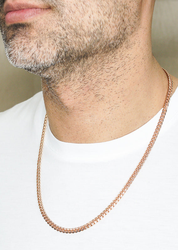 Silver Chain - Mens Rose Gold Chain / Miami Cuban Link Chain / 5 MM / 22 INCH