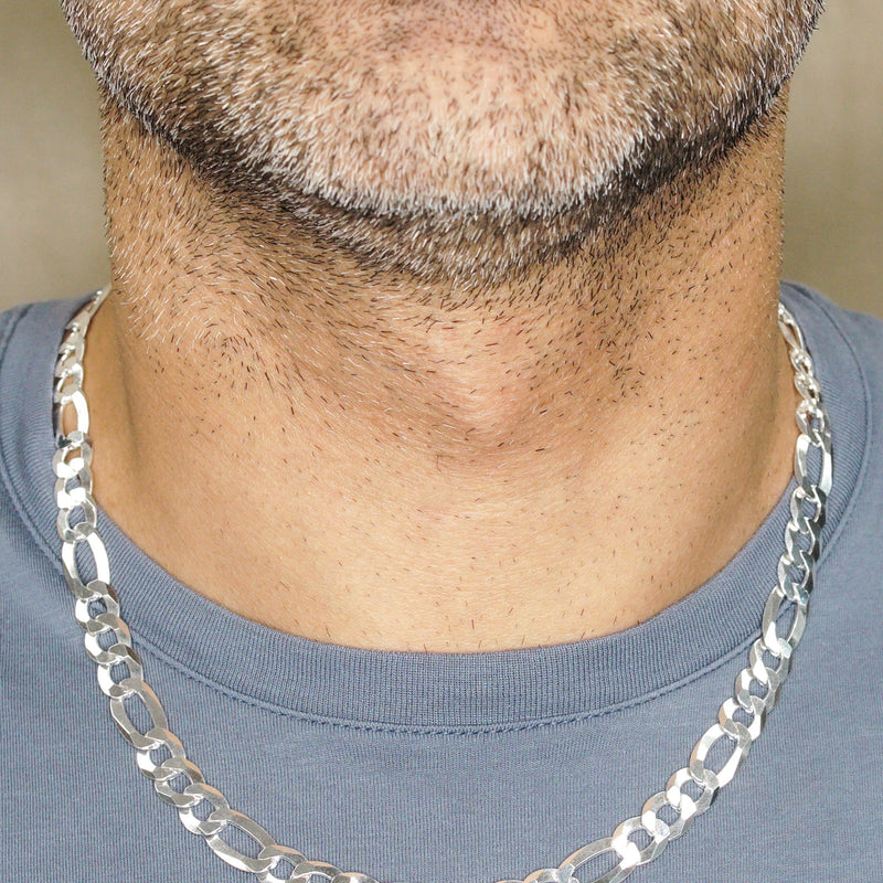 Silver Chain - Mens White Chain / Figaro Chain / 9.5 MM