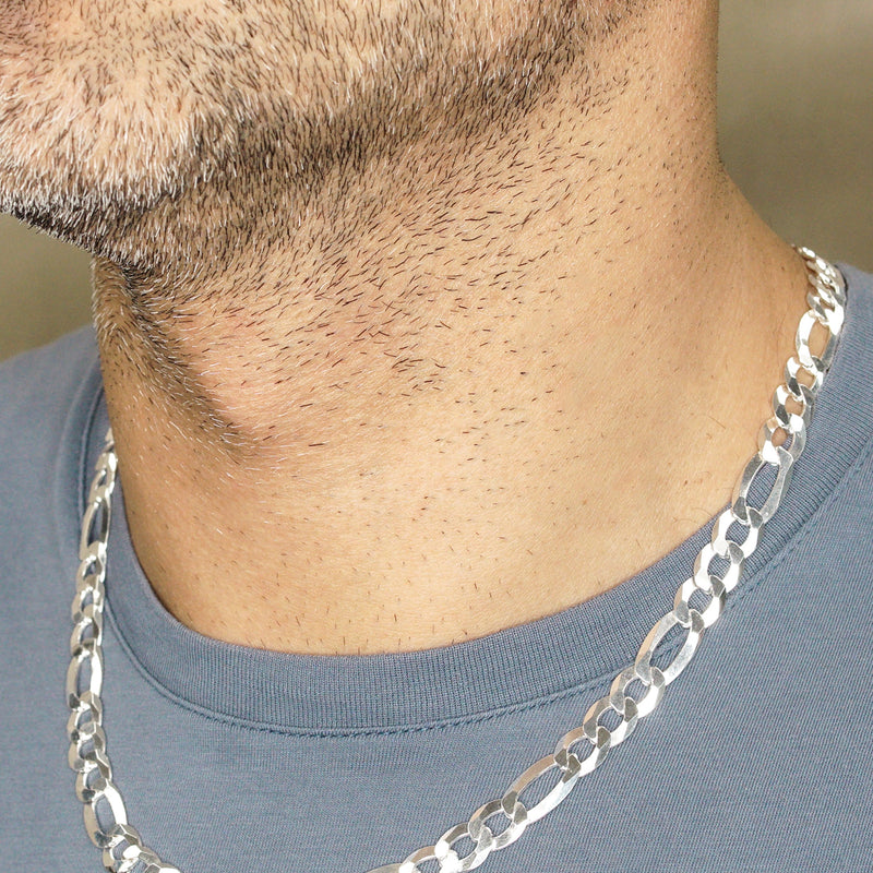 Silver Chain - Mens White Chain / Figaro Chain / 9.5 MM
