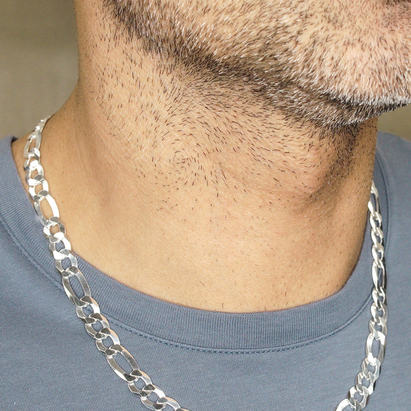 Silver Chain - Mens White Chain / Figaro Chain / 9.5 MM