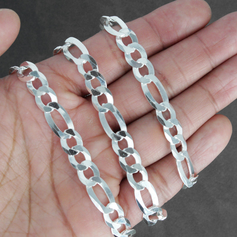 Silver Chain - Mens White Chain / Figaro Chain / 9.5 MM