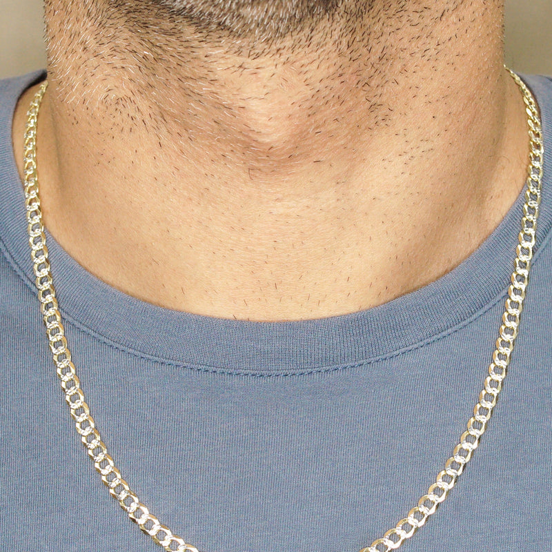 Silver Chain - Mens Gold Chain / Curb Cuban Diamond Cut Chain / 5 MM