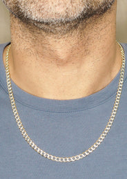 Silver Chain - Mens Gold Chain / Curb Cuban Diamond Cut Chain / 5 MM