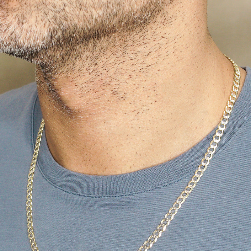 Silver Chain - Mens Gold Chain / Curb Cuban Diamond Cut Chain / 5 MM