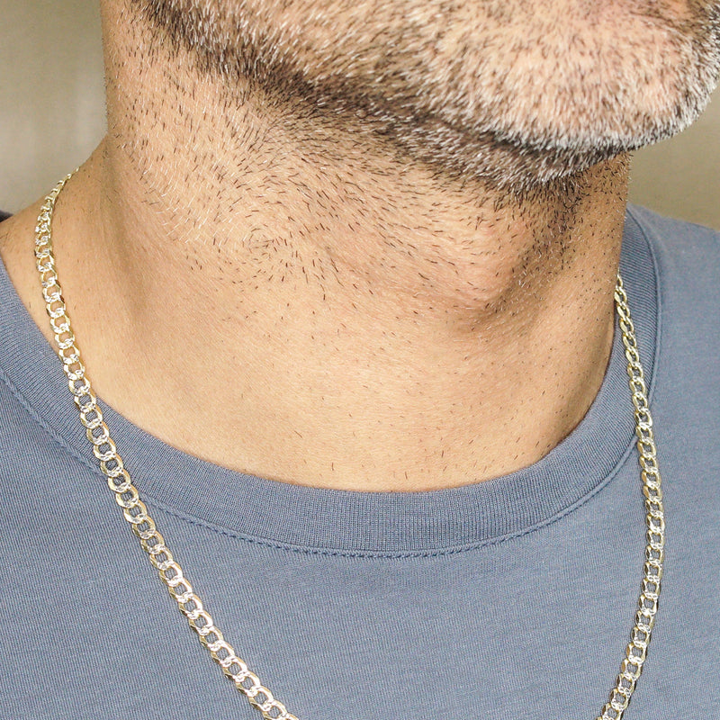 Silver Chain - Mens Gold Chain / Curb Cuban Diamond Cut Chain / 5 MM