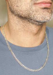 Silver Chain - Mens Gold Chain / Curb Cuban Diamond Cut Chain / 5 MM