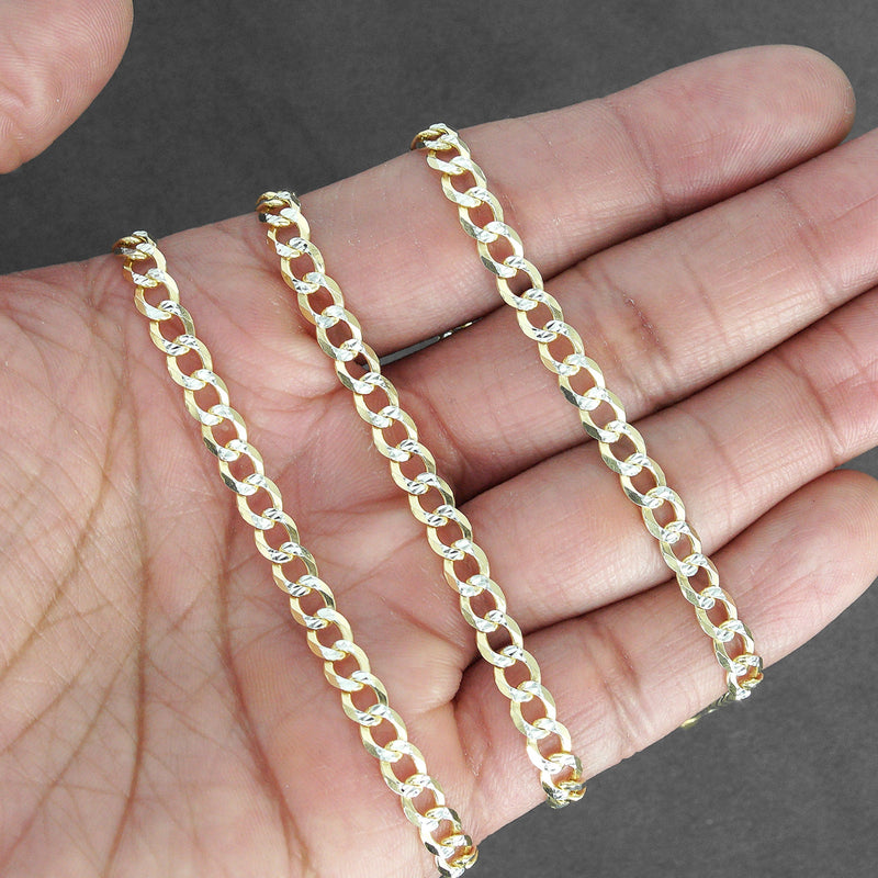 Silver Chain - Mens Gold Chain / Curb Cuban Diamond Cut Chain / 5 MM