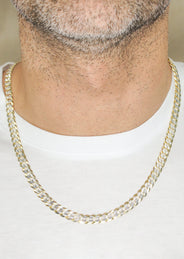 Silver Chain - Mens Gold Chain / Curb Cuban Diamond Cut Chain / 7 MM