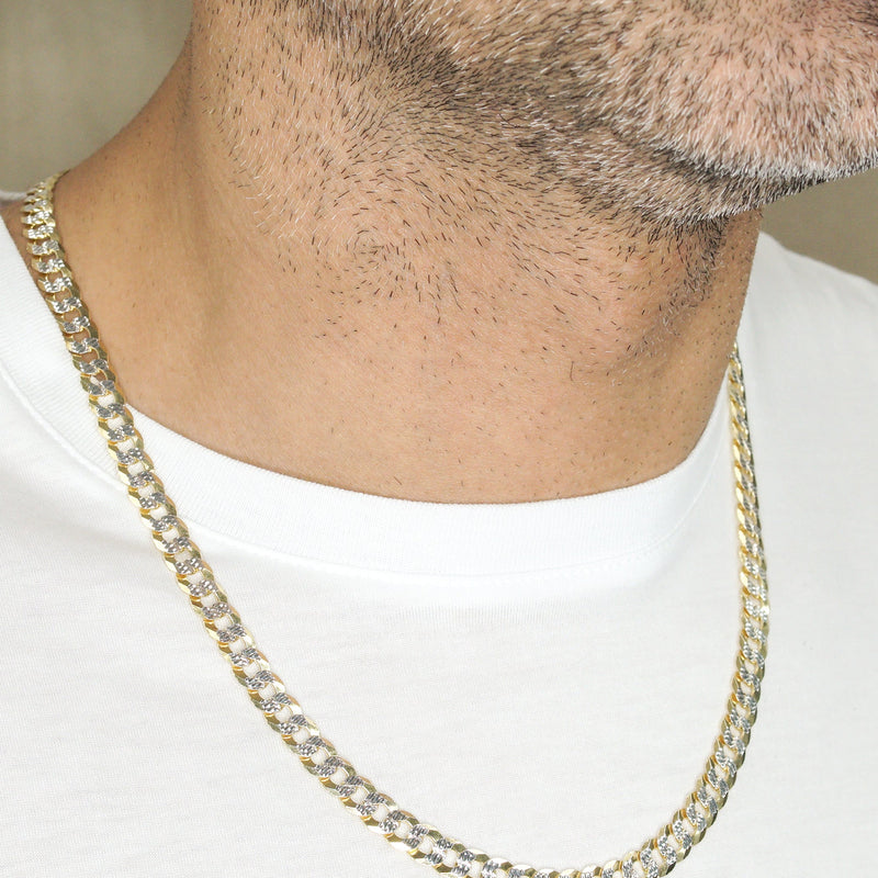 Silver Chain - Mens Gold Chain / Curb Cuban Diamond Cut Chain / 7 MM