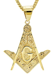 Mens Gold Plated Franco Chain & Freemason Pendant | Appx. 17.5 Grams