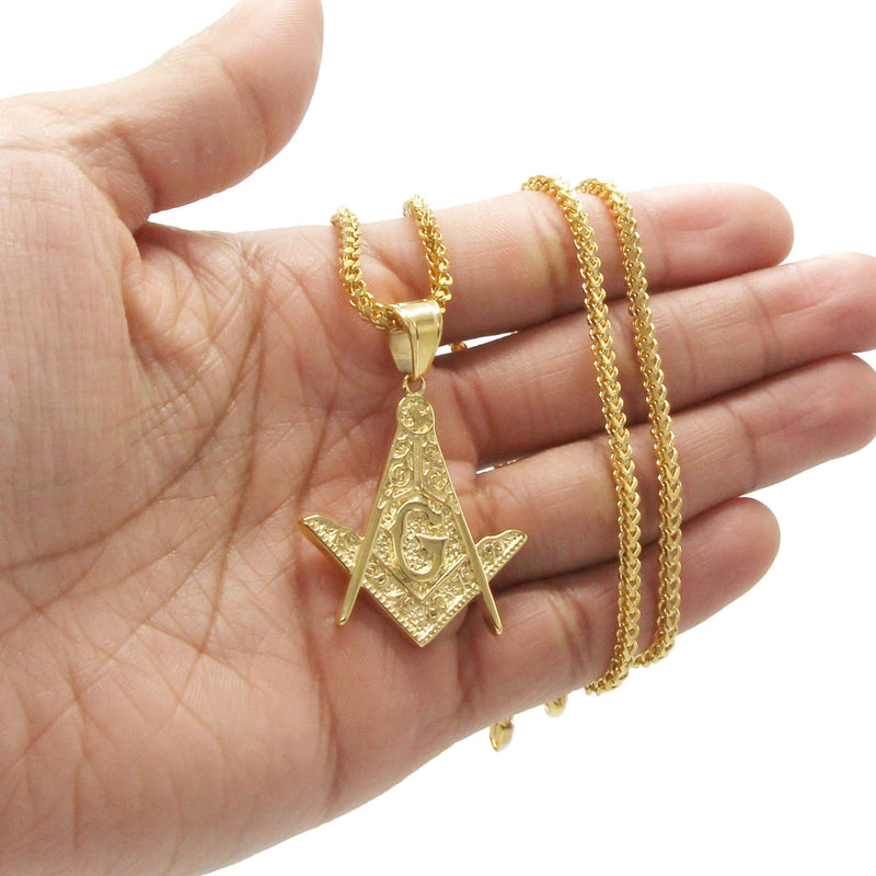 Mens Gold Plated Franco Chain & Freemason Pendant | Appx. 17.5 Grams