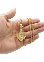 Mens Gold Plated Franco Chain & Freemason Pendant | Appx. 17.5 Grams
