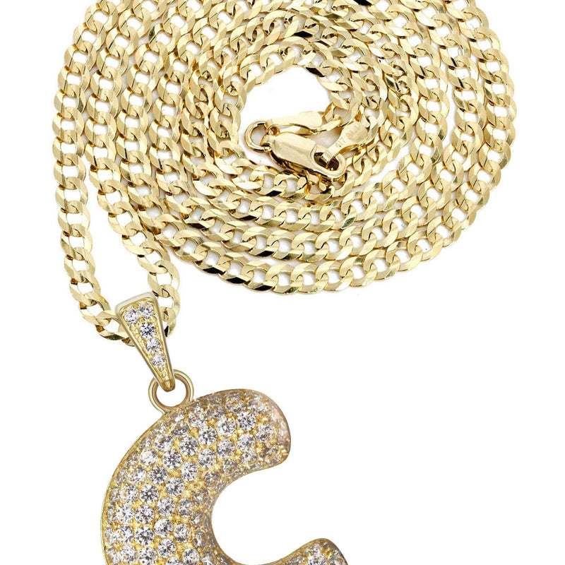 10K Yellow Gold Bubble Letter "C" CZ Necklace | Appx. 13.1 Grams