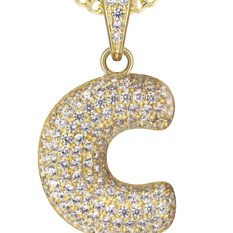 10K Yellow Gold Bubble Letter "C" CZ Necklace | Appx. 13.1 Grams