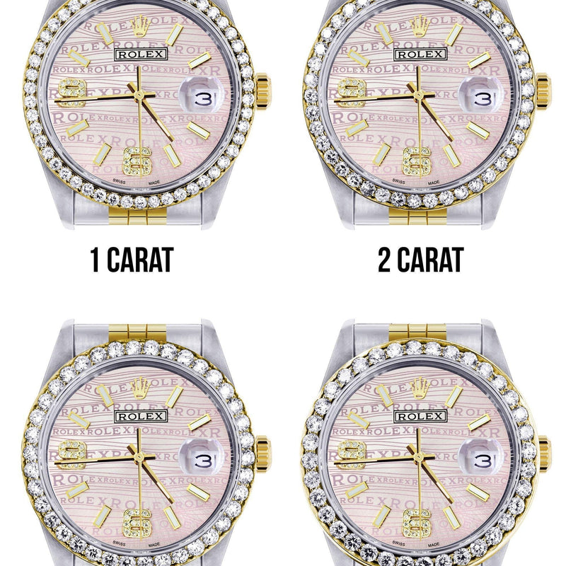116233 | Hidden Clasp | Gold & Steel Rolex Datejust Watch | 36Mm | Custom Diamond Pink Dial | Jubilee Band