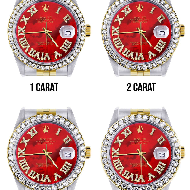 116233 | Hidden Clasp | Gold & Steel Rolex Datejust Watch | 36Mm | Diamond Red Roman Dial | Jubilee Band