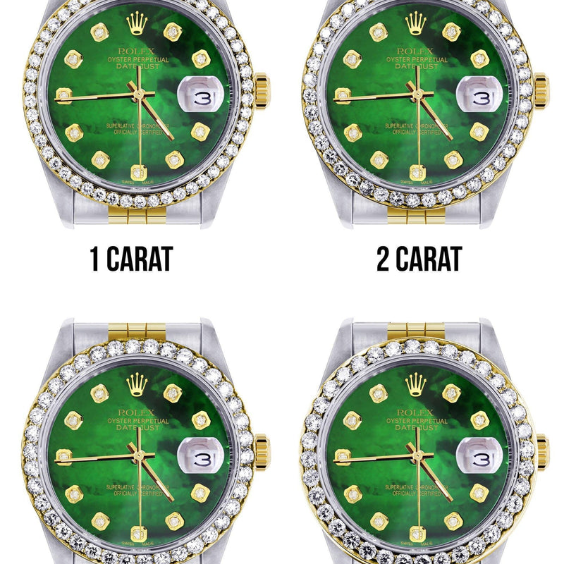 116233 | Hidden Clasp | Diamond Rolex Datejust Two Tone | 36MM | Green Diamond Mother Of Pearl Dial | Jubilee Band