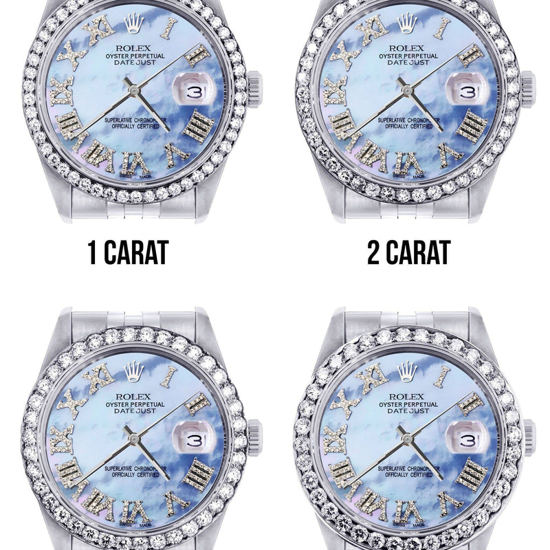 116200 | Hidden Clasp | Diamond Rolex Datejust Watch | 36Mm | Blue Mother Of Pearl Roman Numeral Dial | Jubilee Band