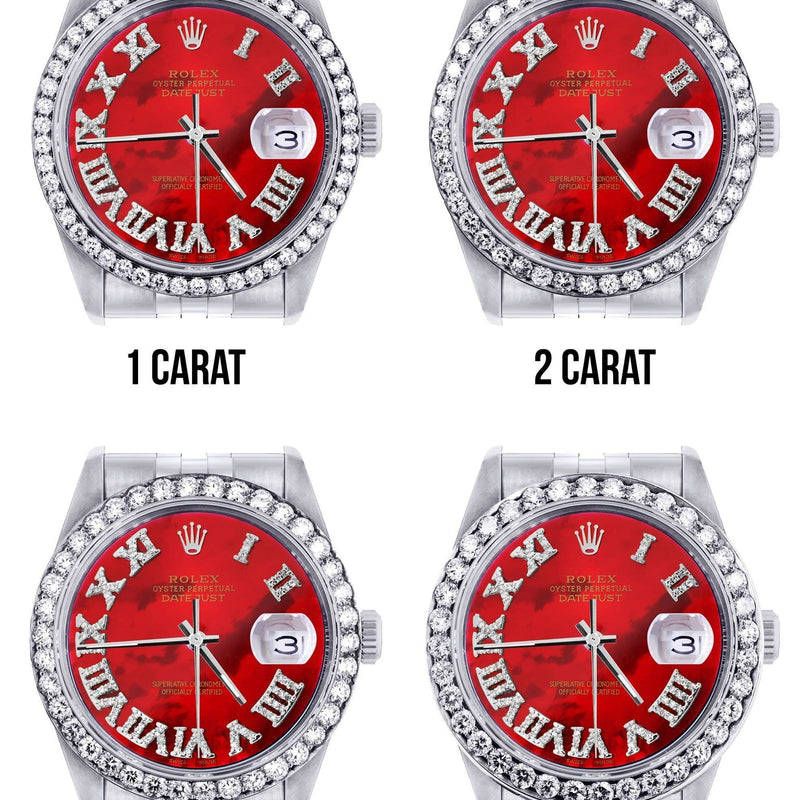 116200 | Hidden Clasp | Diamond Rolex Datejust Watch | 36Mm | Diamond Red Mother Of Pearl Roman Numeral Dial | Jubilee Band