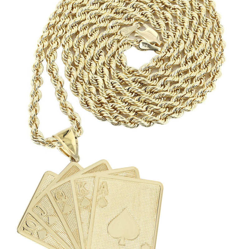 10K Yellow Gold Playing Cards Necklace | Appx. 24.7 Grams