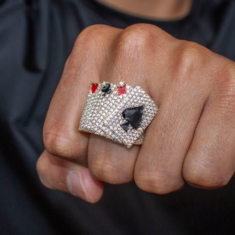 10K Gold Cards Ring For Men | 13 Grams