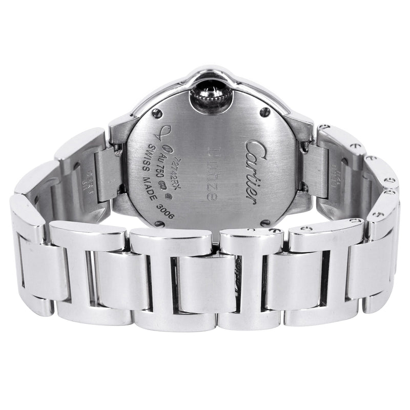 CARTIER DIAMOND BALLON BLEU WATCH IN 18K WHITE GOLD| DIAMOND BEZEL | WHITE ROMAN DIAL | 36 MM