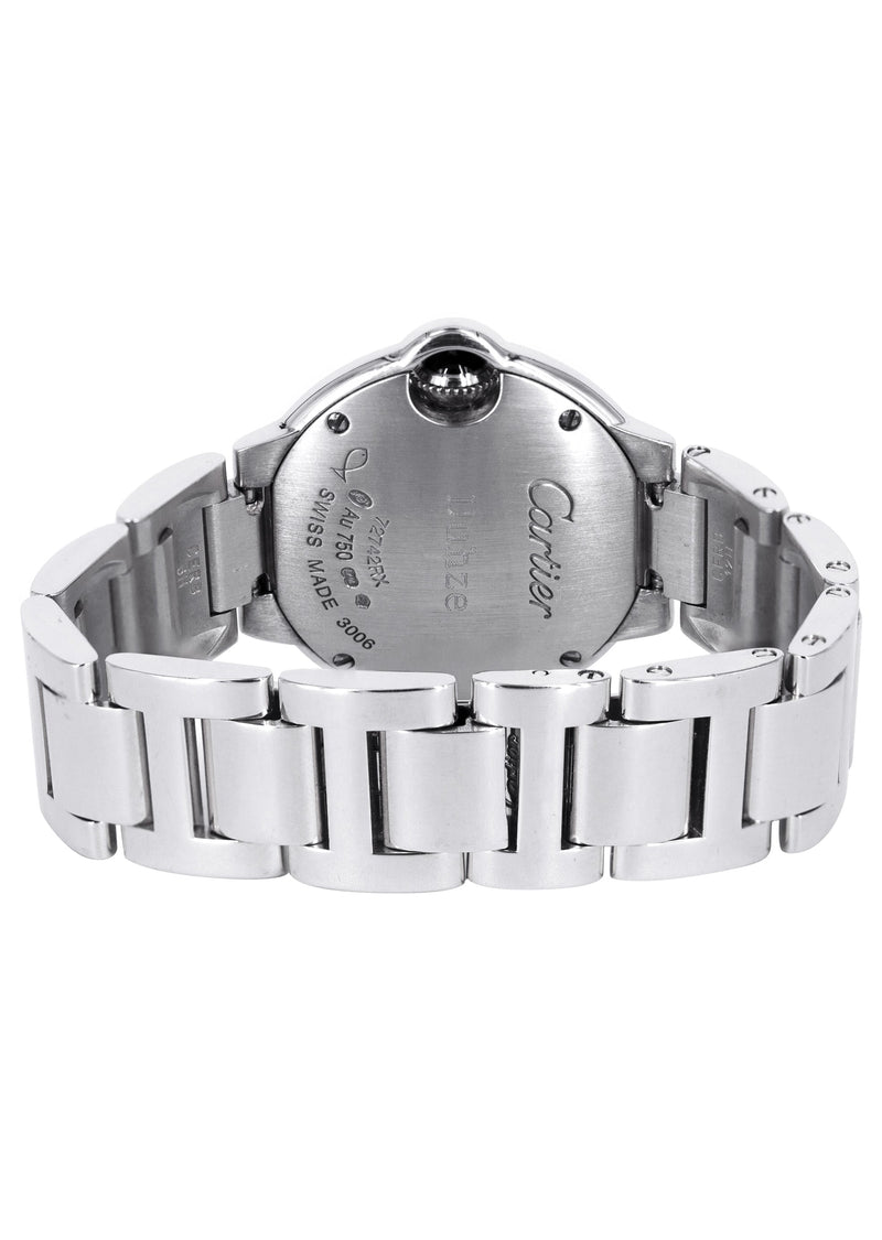 CARTIER DIAMOND BALLON BLEU WATCH IN 18K WHITE GOLD| DIAMOND BEZEL | WHITE ROMAN DIAL | 36 MM